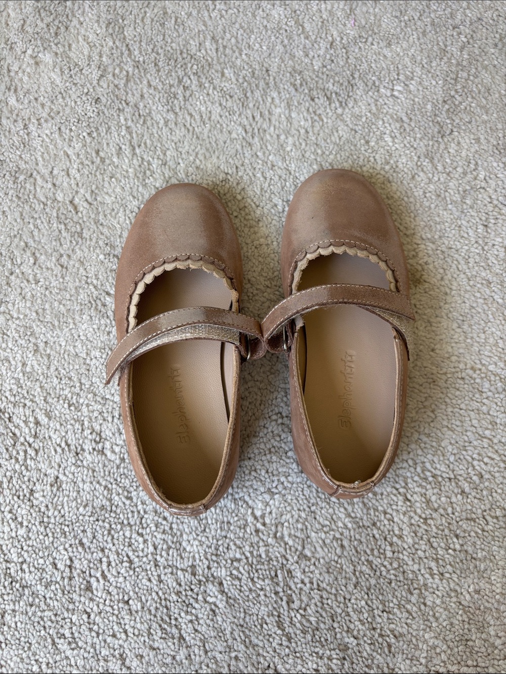 Elephantito metallic pink Mary Jane Shoes with Scalloped Trim
